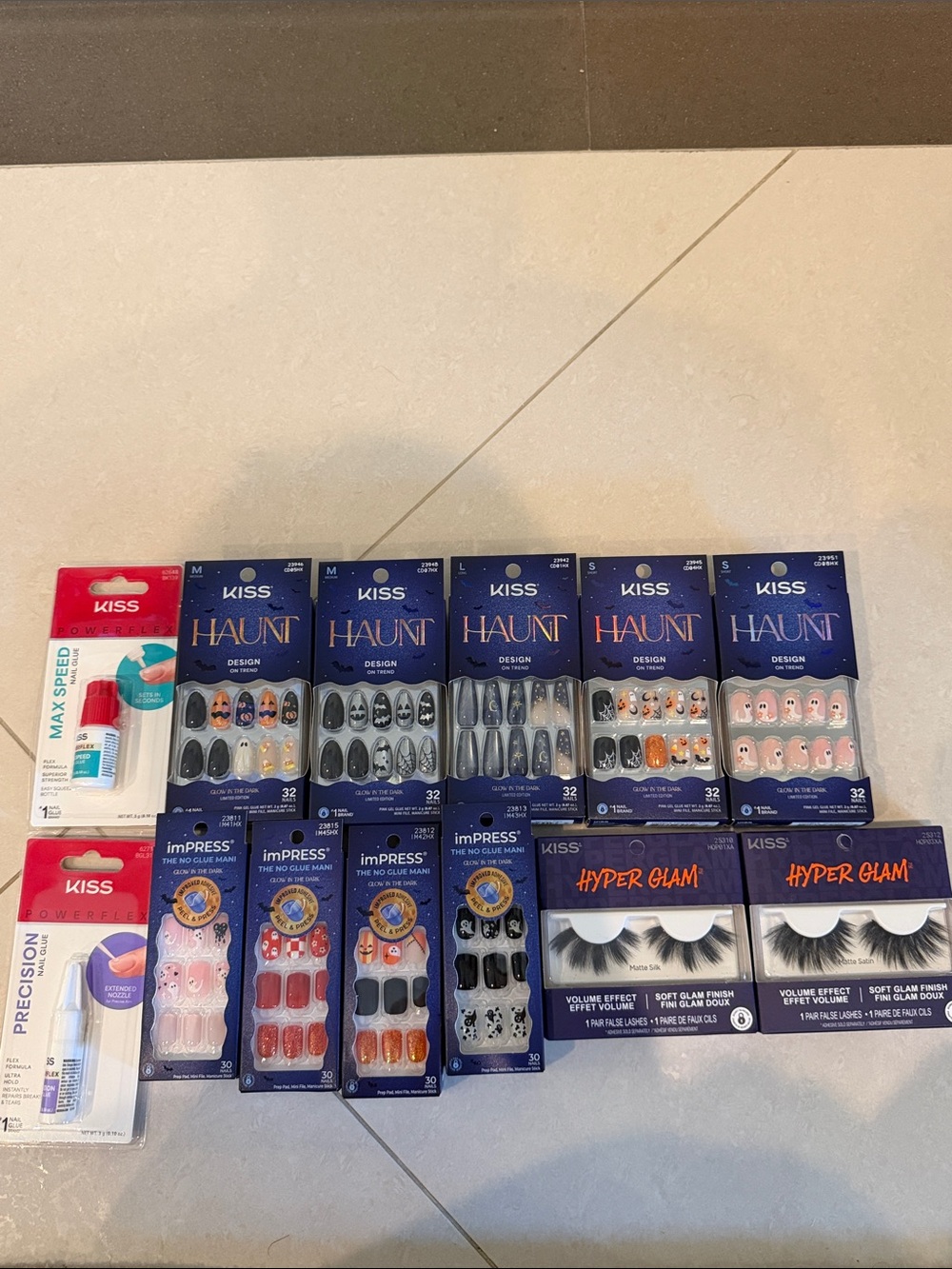 Kiss Haunt & imPRESS Nail Sets in Black, Gray, Orange & Pink with Lash Accents